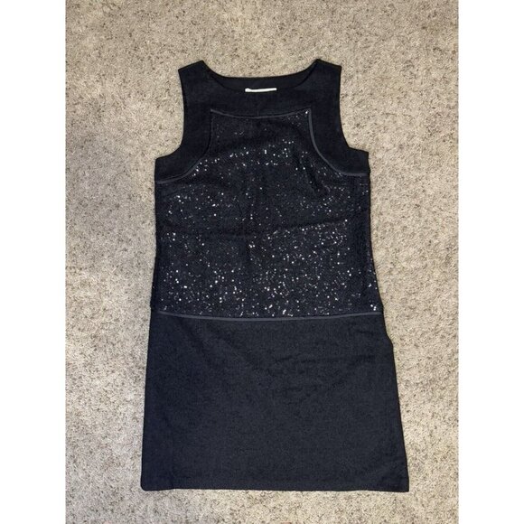 Ann Taylor LOFT Black Sheath Dress Sleeveless Sequin Lined Wool Blend Size 6 - Picture 1 of 10